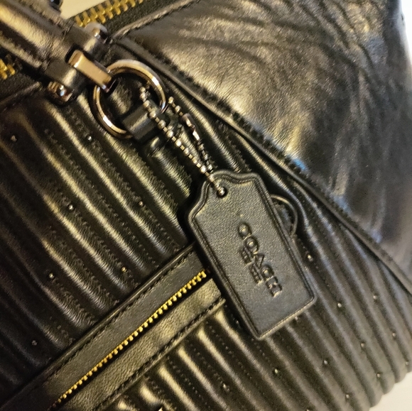 COACH Black Quilted Leather Studded Prairie Satchel - Picture 7 of 14